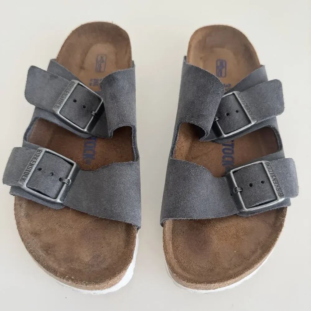 Birkenstock Arizona Womens 6 Gray Suede Leather Gunmetal Soft Footbed EU 37